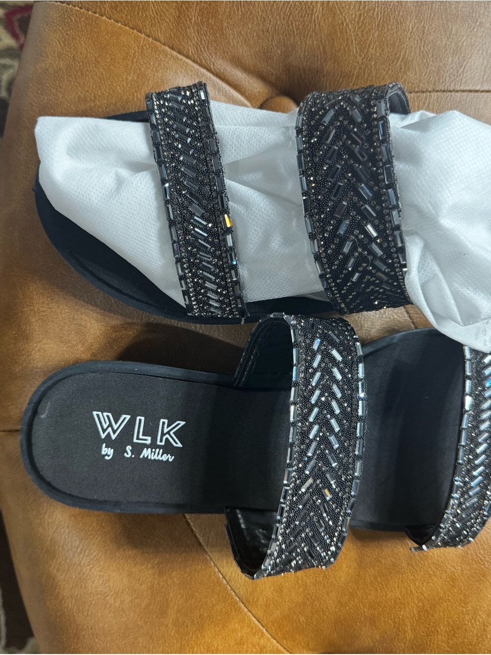 Black Beaded Double-Strap Sandals